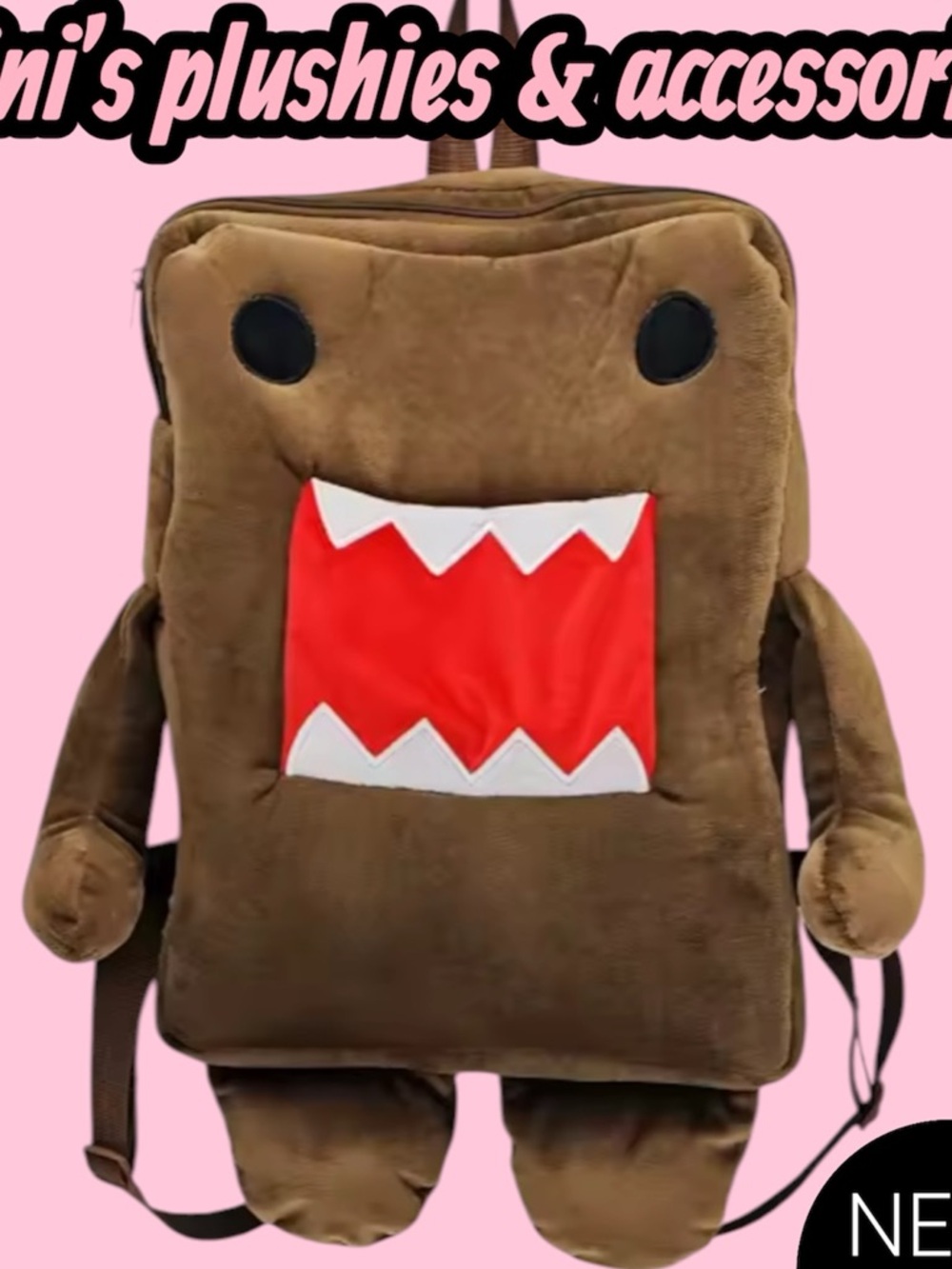 Domo Plush Kids Backpack - Brown with Red Mouth